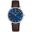Montre Homme ESSENTIAL Argenté Cadran Bleu Bracelet Cuir Brun 20 MM