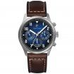 Montre Quartz Homme AVIATEUR Argenté Cadran Bleu Bracelet Cuir Brun 22 MM