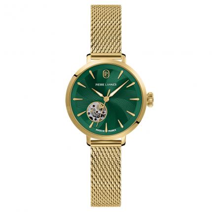 Montre Aut Femme SOLINE Doré Cadran Vert Bracelet Acier milanais Doré 12 MM