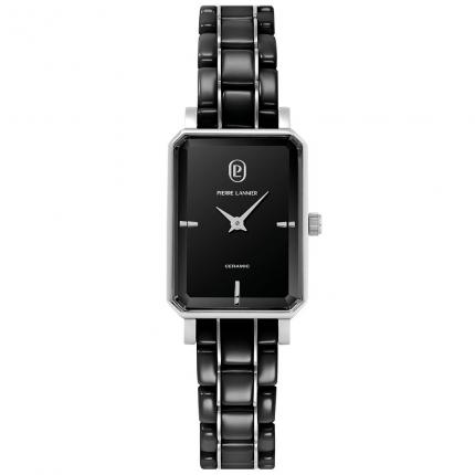 Montre Femme ARIANE Argenté Cadran Noir Bracelet Acier céramique Noir 12 MM