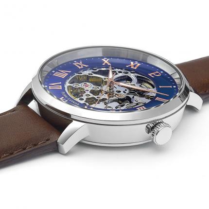 Montre Homme AUTOMATIC Cadran Bleu Bracelet Cuir Brun