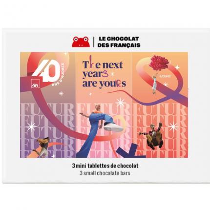 COFFRET DE 3 MINI-TABLETTES DE CHOCOLAT BIO 25G INTEGRALEMENT PERSONNALISE