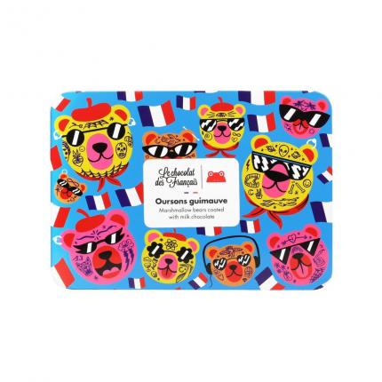 COFFRET METAL DE 12 OURSONS GUIMAUVE ENROBES DE CHOCOLAT AU LAIT