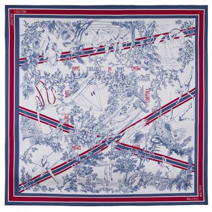 Carré 67 en twill de soie
imprime Toile de Jouy sport