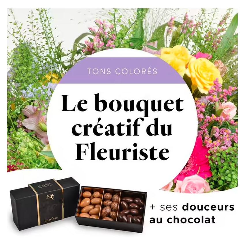 Bouquet créatif du fleuriste avec ses amandes au chocolat