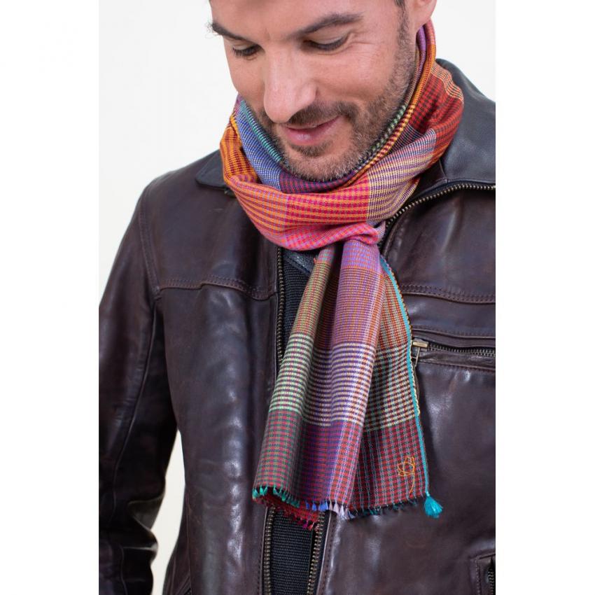 Echarpe Patchwork en soie laine safran