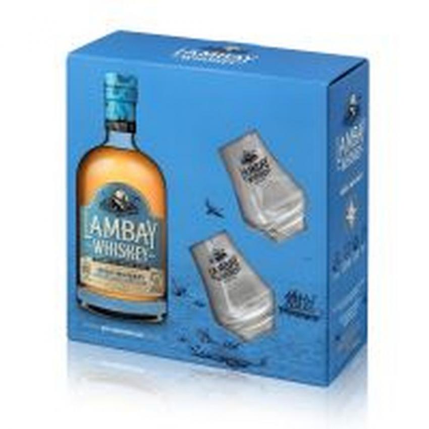 Coffret Irish whiskey Lambay Small Batch Blend 2 verres