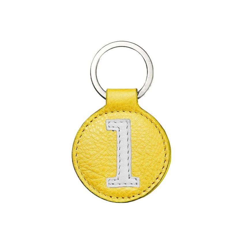 Porte clés blanc et jaune diamètre 5 cm