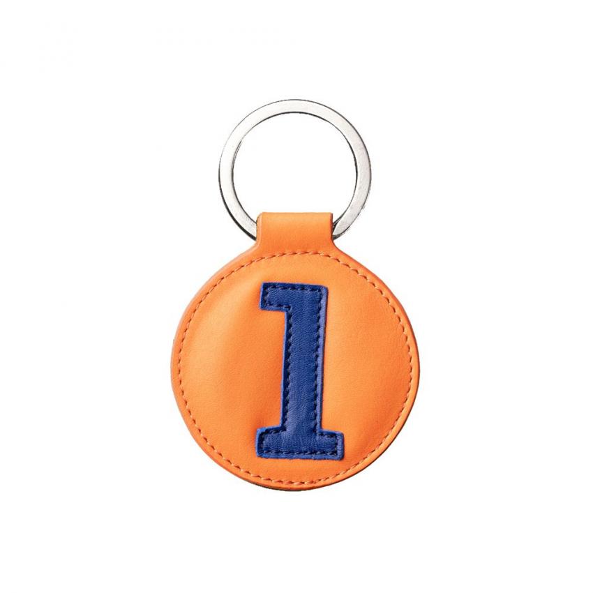 Porte clés en cuir orange et bleu