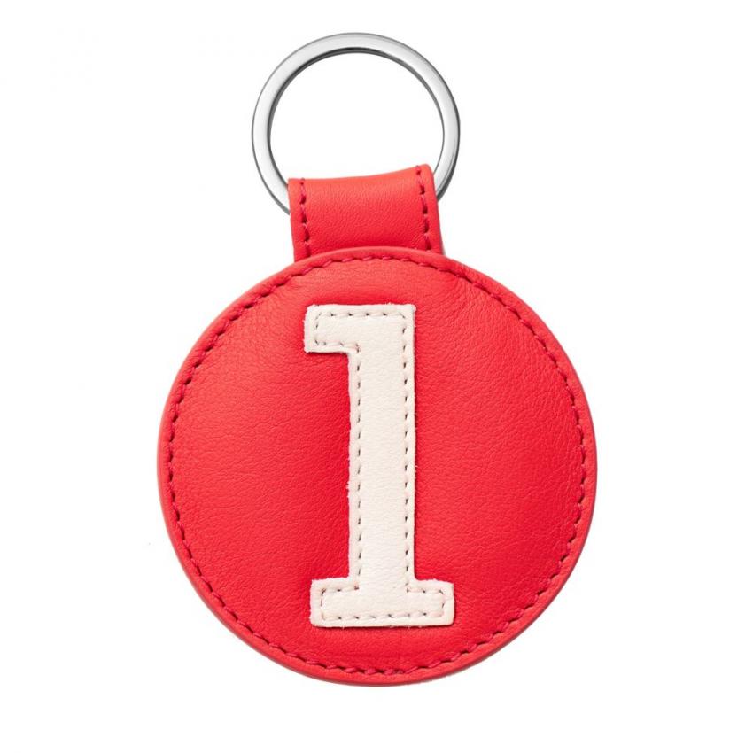 Porte clé en cuir numéro blanc sur fond rouge