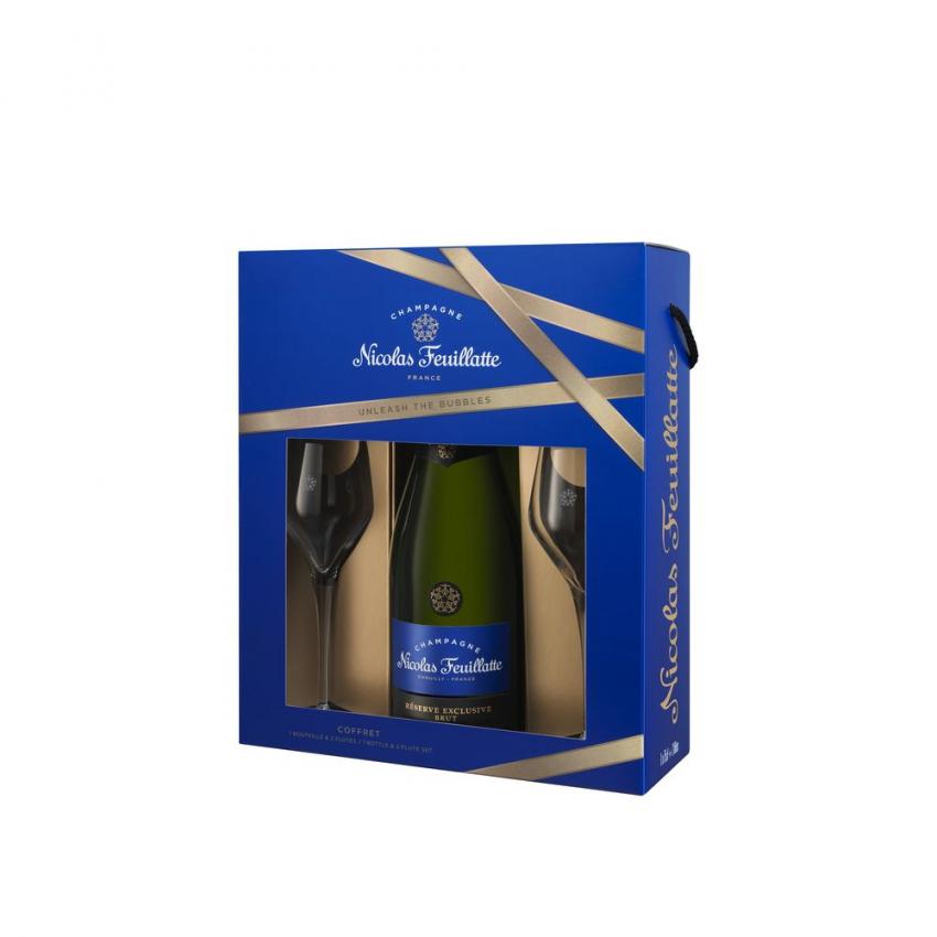 Réserve Exclusive Brut + 2 flûtes en coffret Ruban