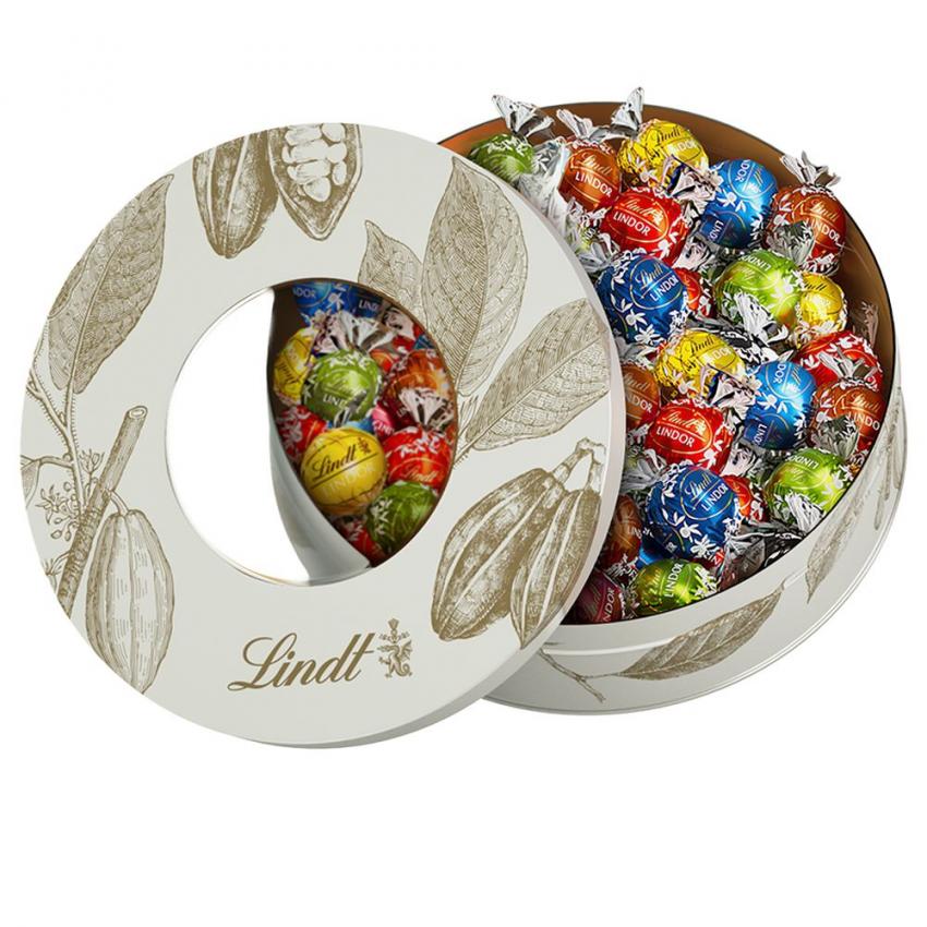 BOÎTE MÉTAL RONDE CACAO BLANCHE LINDOR ASSORTI - 500g