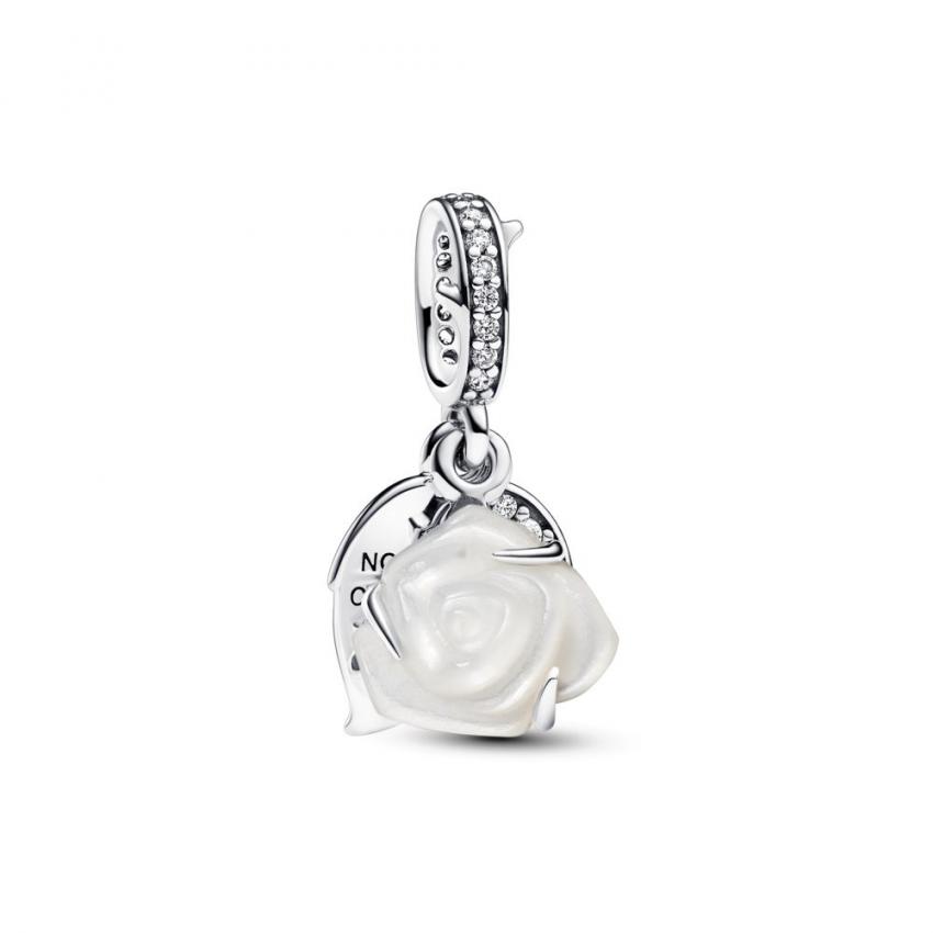 Charm Pendant Double Rose Blanche