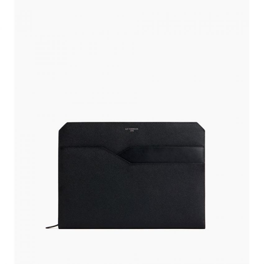 Pochette ordinateur en cuir grain croisé