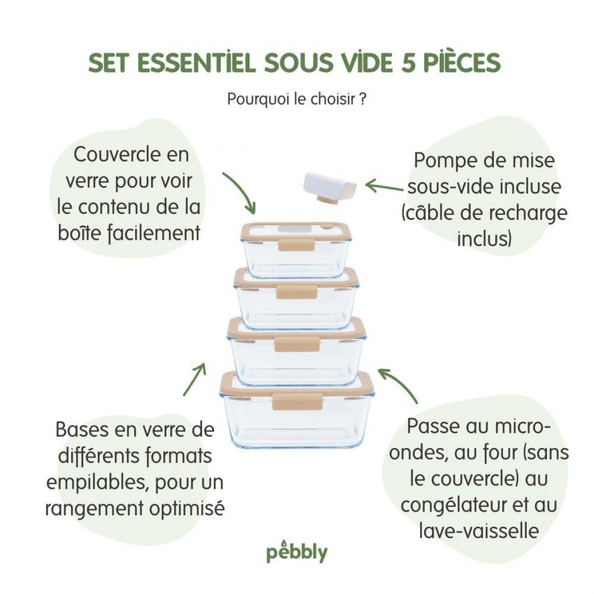 Set 5pcs : 4 boites rectangulaires & pompe vide d'air