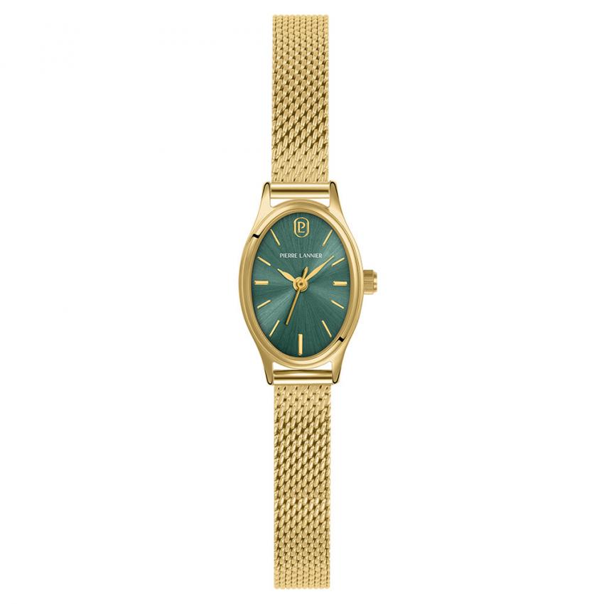 Montre Quartz Femme OVALIA Doré Cadran Vert Bracelet Acier milanais Doré 8 MM