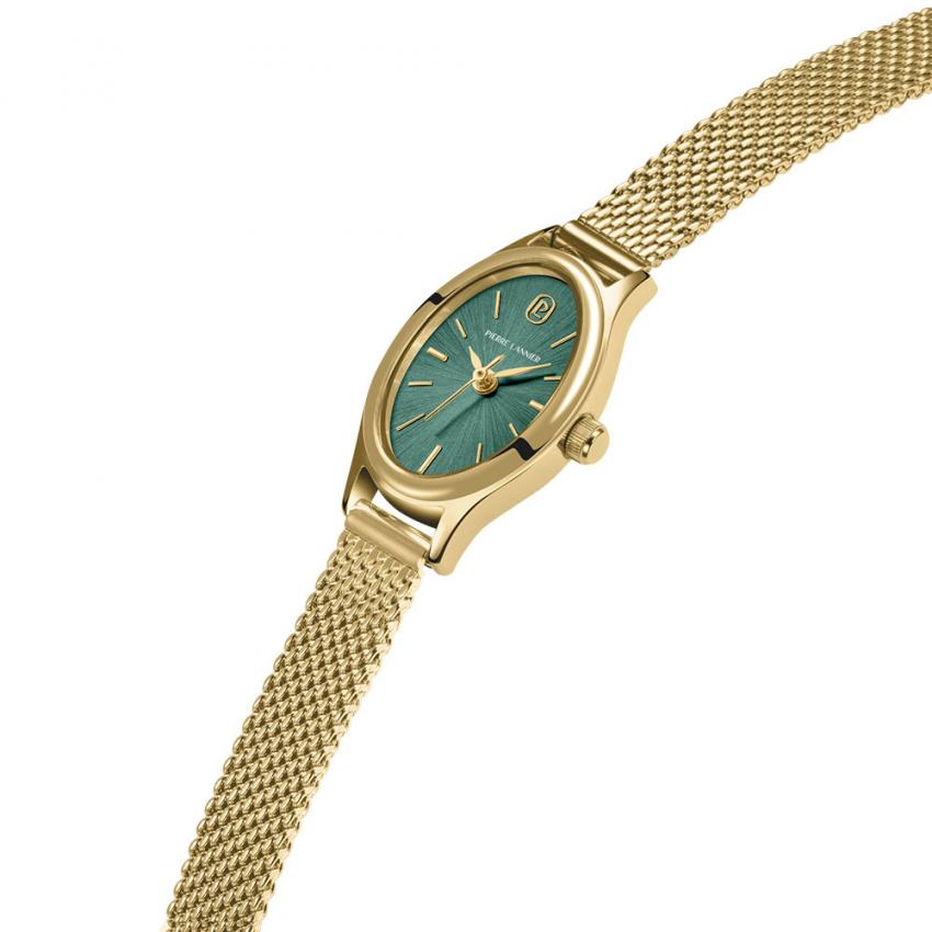 Montre Quartz Femme OVALIA Doré Cadran Vert Bracelet Acier milanais Doré 8 MM