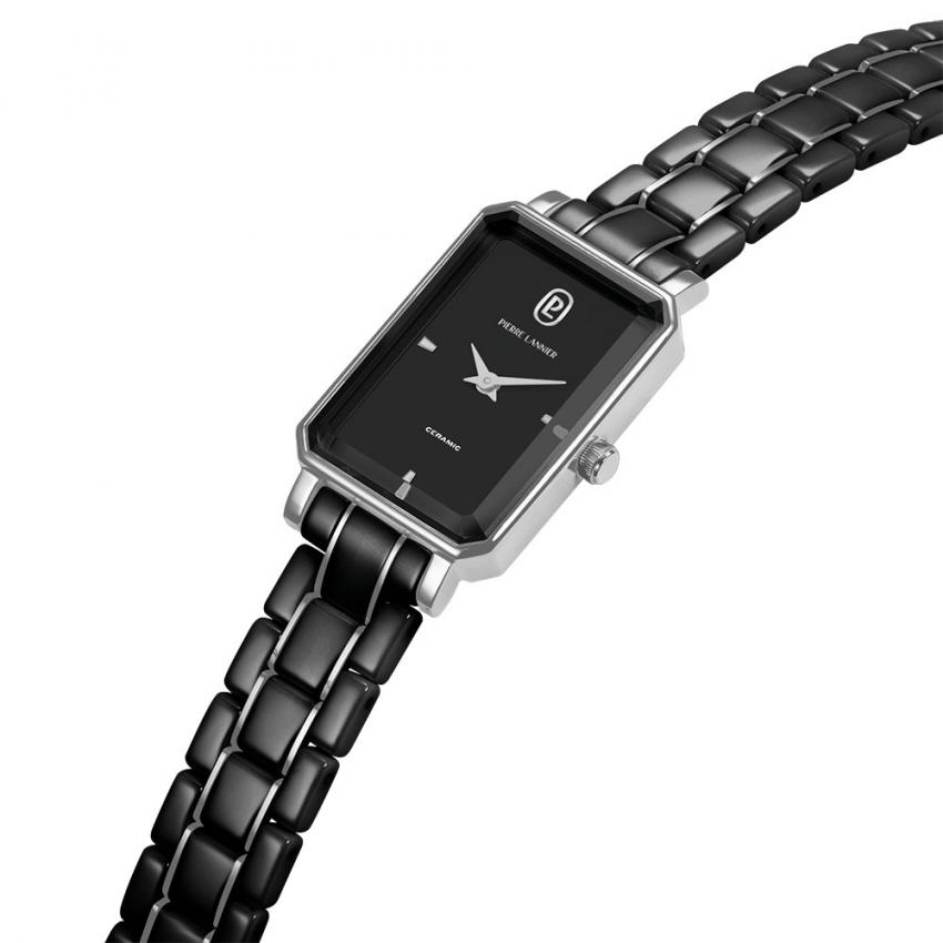 Montre Femme ARIANE Argenté Cadran Noir Bracelet Acier céramique Noir 12 MM