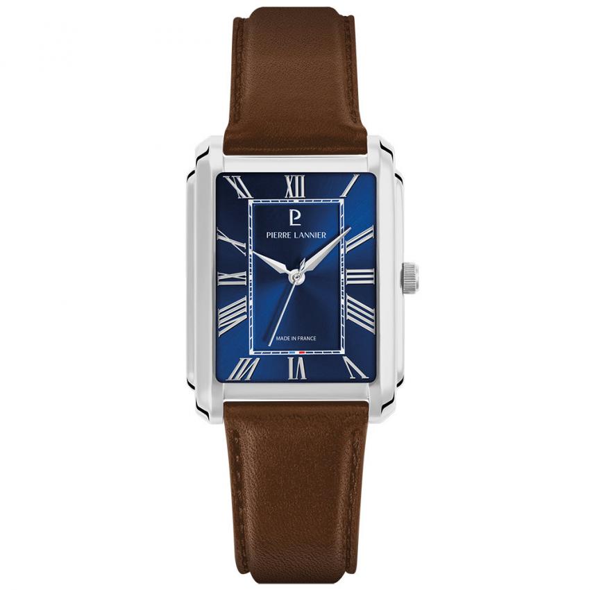 Montre Quartz Homme EMPIRE Argenté Cadran Bleu Bracelet Cuir Brun 20 MM