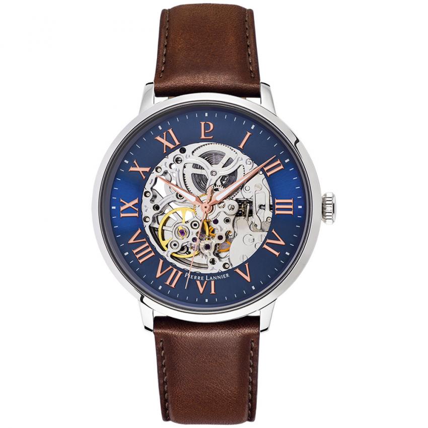Montre Homme AUTOMATIC Cadran Bleu Bracelet Cuir Brun