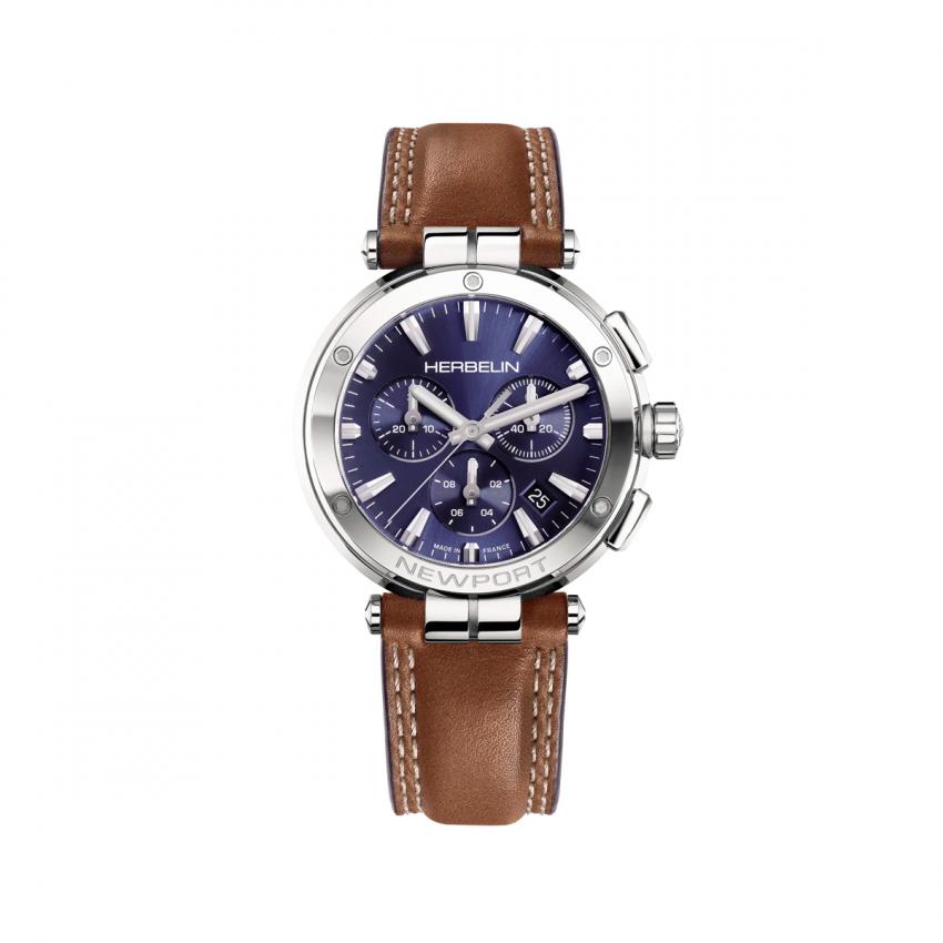 NEWPORT – CHRONOGRAPHE – BLEU & CUIR BRUN
