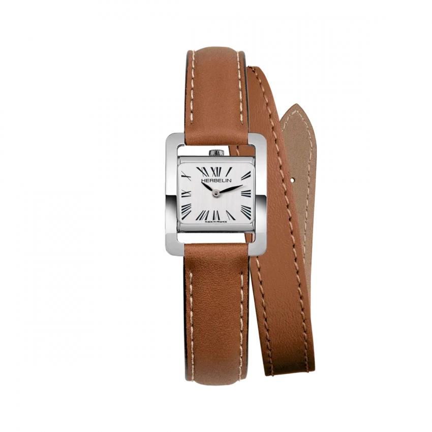 Ve AVENUE – BRACELET DOUBLE – ACIER & CUIR BRUN