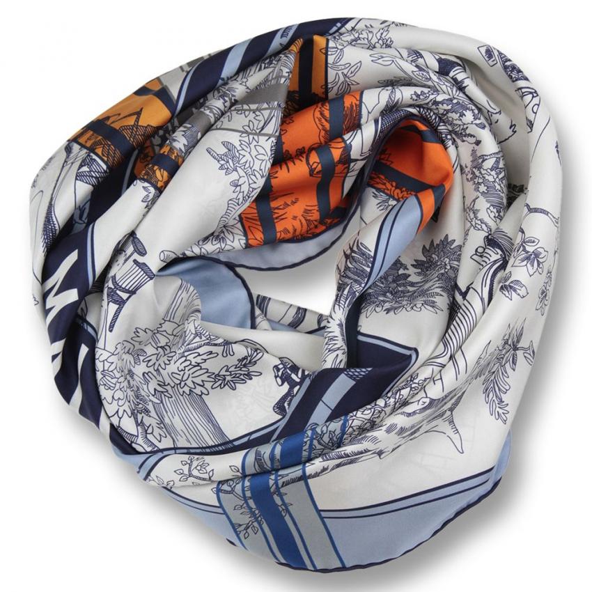 Châle en twill de soie imprimé Toile de Jouy Sport