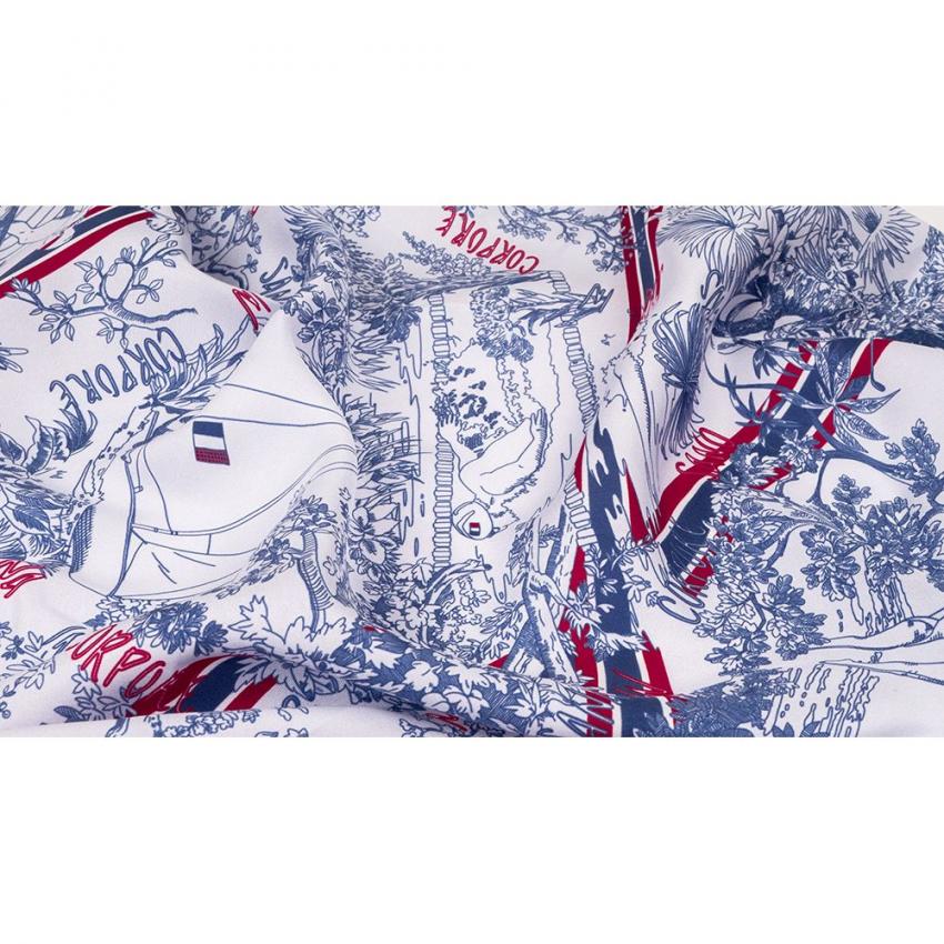 Carré 67 en twill de soie imprime Toile de Jouy sport